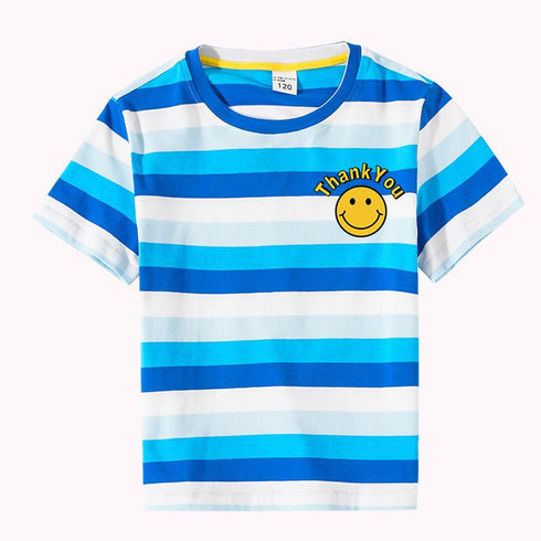 Boys' And Girls' Short Sleeve Stripe Smiley Face T-shirt